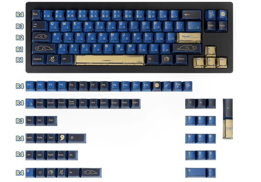 GEKUCAP "Blue Samurai" Japanese-Themed Custom Keycap Set